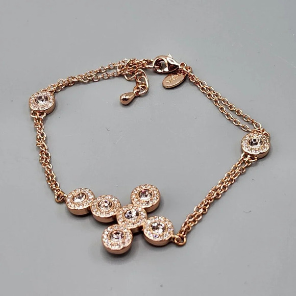 Joan Boyce Pave Crystal Christian Cross Bracelet w/ Rings Rose Gold Tone - Picture 10 of 16